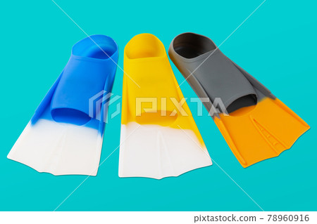 colorful flippers for swimming or diving, water sports, on a white background 78960916