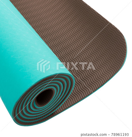 fragment of mat for fitness or for yoga, color combined, turquoise and brown, on a white background 78961193