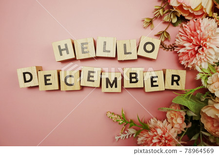 Hello December alphabet letter with space copy on pink background 78964569