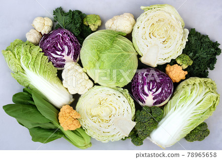 Fresh harvested vegetables from market: white, red and savoy cabbage, broccoli and colorful cauliflower, napa cabbage and bok choy(pak choi) Fresh harvested vegetables from market: white, red and savoy cabbage, broccoli and colorful cauliflower, napa cabbage and bok choy(pak choi) 78965658