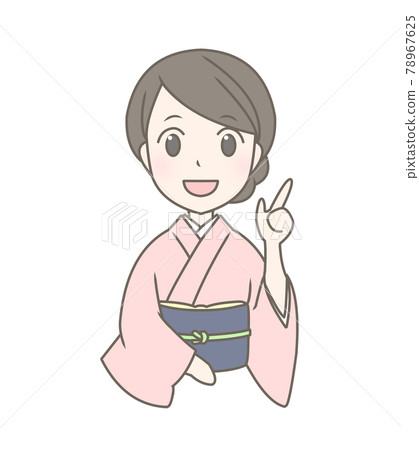 A young woman in a kimono can come up with a solution to her upper body A young woman in a kimono can come up with a solution to her upper body 78967625