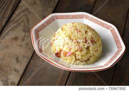 Single item fried rice with various ingredients such as Narutomaki and char siu 78967892