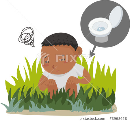 男孩蹲在草地上,沒有廁所,可持續發展目標 男孩蹲在草地上,沒有廁所,可持續發展目標 78968658