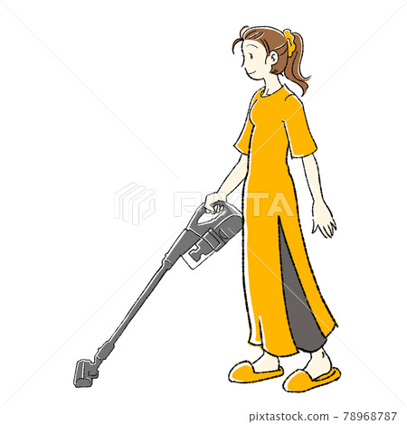 Full-body illustration of a vacuuming woman (no floor) 78968787