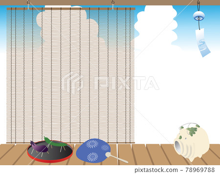 Engawa background of Obon (cumulonimbus and bamboo blinds) Engawa background of Obon (cumulonimbus and bamboo blinds) 78969788