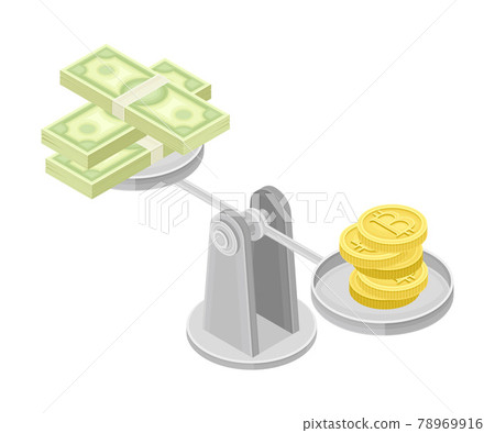Blockchain Technology with Scales Weighing Bitcoin Gold Coin and Dollar Banknote Isometric Vector Illustration Blockchain Technology with Scales Weighing Bitcoin Gold Coin and Dollar Banknote Isometric Vector Illustration 78969916