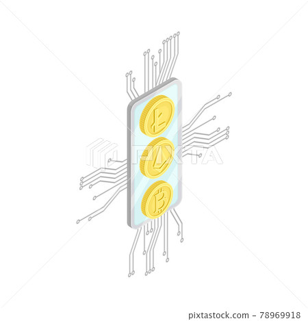 Blockchain Technology with Bitcoin Microcircuit Connection Isometric Vector Illustration Blockchain Technology with Bitcoin Microcircuit Connection Isometric Vector Illustration 78969918