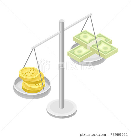 Blockchain Technology with Scales Weighing Bitcoin Gold Coin and Dollar Banknote Isometric Vector Illustration Blockchain Technology with Scales Weighing Bitcoin Gold Coin and Dollar Banknote Isometric Vector Illustration 78969921