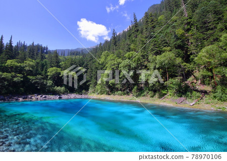 中國四川九寨溝的湖泊，湛藍的高賽池 78970106