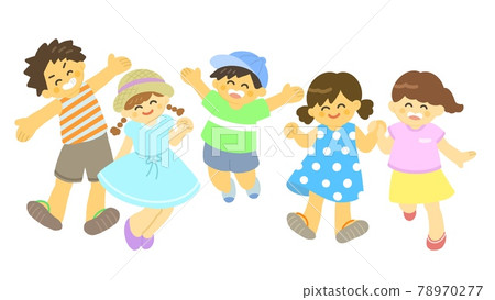 Children jumping with a smile Summer - Stock Illustration [78970277 ...