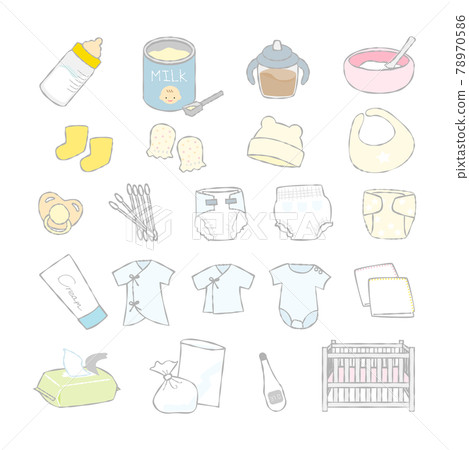 Handwritten style baby care products (baby goods) illustrations Handwritten style baby care products (baby goods) illustrations 78970586
