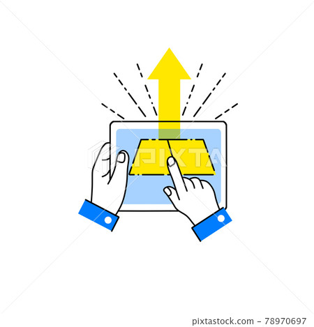Rising gold prices. Business analysis of precious metal. Investment on stock exchange. Online application in tablet in hands. Gold bar. 78970697