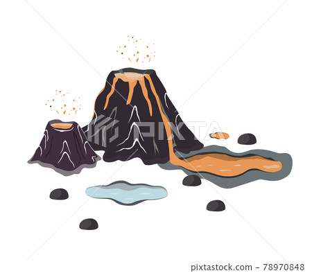 Volcano eruption with hot lava. Cartoon... - Stock Illustration [78970848]  - PIXTA