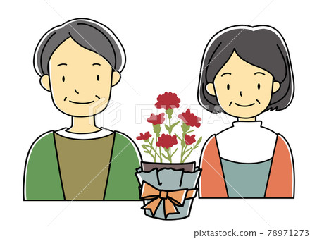 Hand-drawn illustration set of potted plants of grandparents and carnations (for Respect for the Aged Day, events, birthdays, etc.) 78971273