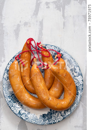 portuguese smoked sausages farinheira on beautiful dish 78971975