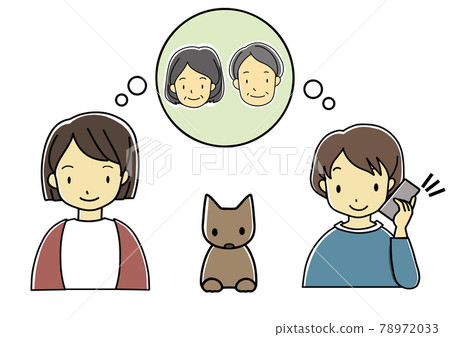 Hand-drawn illustrations depicting grandchildren talking on the phone with grandparents who are hard to meet (online homecoming, Respect for the Aged Day, etc.) Hand-drawn illustrations depicting grandchildren talking on the phone with grandparents who are hard to meet (online homecoming, Respect for the Aged Day, etc.) 78972033