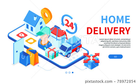 Home delivery - modern colorful isometric web banner Home delivery - modern colorful isometric web banner 78972854