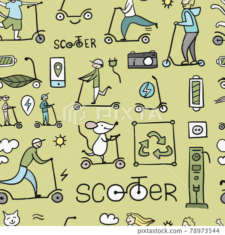 Scooter Theme Background. Ecological Green transport concept. Seamless pattern for your design Scooter Theme Background. Ecological Green transport concept. Seamless pattern for your design 78973544