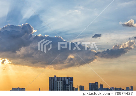 Sun beam line light shining through the clouds 78974427