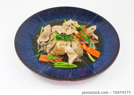 Fried Noodles with Pork in Gravy Sauce on white background , Thai Style food 78974575