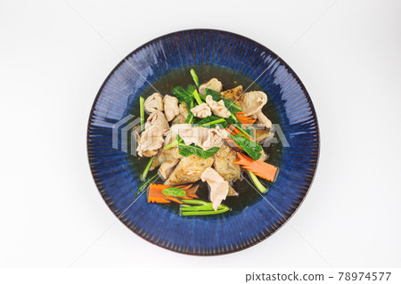 Fried Noodles with Pork in Gravy Sauce on white background , Thai Style food Fried Noodles with Pork in Gravy Sauce on white background , Thai Style food 78974577