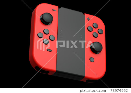 Portable video game controllers attached to touch screen on black background 78974962