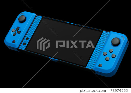 Realistic video game controllers attached to mobile phone on black background 78974963