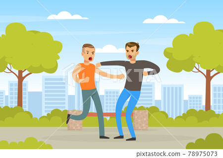 Two Angry Men Arguing and Fighting Outdoors, Human Relations, Quarrel or Conflict between Two People Vector Illustration Two Angry Men Arguing and Fighting Outdoors, Human Relations, Quarrel or Conflict between Two People Vector Illustration 78975073