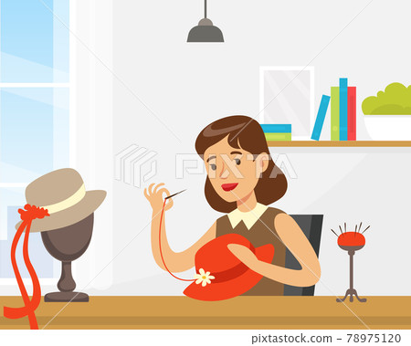 Woman Designer Making Hats, Craft Hobby or Profession Vector Illustration 78975120