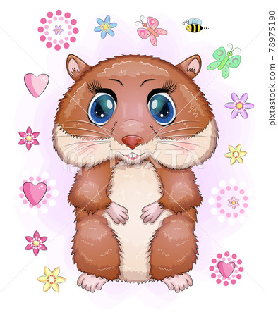 Cute cartoon hamster characters, funny animal muzzle in flower Cute cartoon hamster characters, funny animal muzzle in flower 78975190