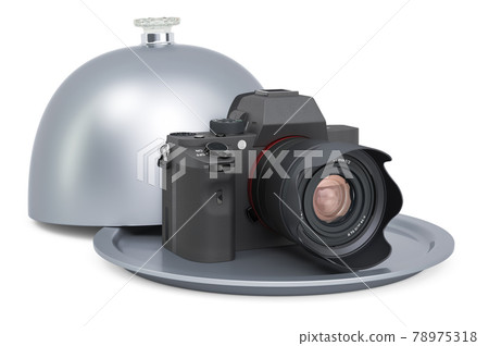 Restaurant cloche with digital camera, 3D rendering Restaurant cloche with digital camera, 3D rendering 78975318