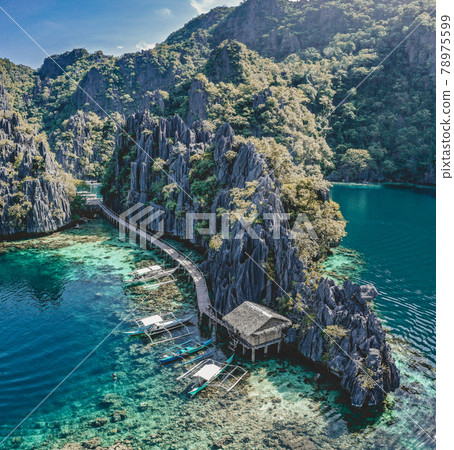 Aerial view of the Twin Lagoon in coron island, Palawan, Philippines 78975599