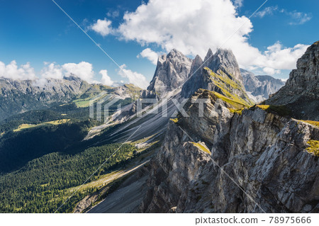 Beautiful landscape of Seceda peak in Dolomites Alps, Odle mountain range, South Tyrol, Italy, Europe. 78975666