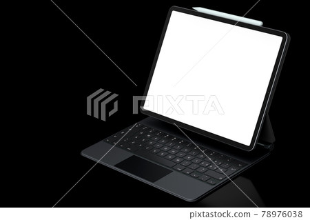 Computer tablet with keyboard and blank screen isolated on black background. Computer tablet with keyboard and blank screen isolated on black background. 78976038