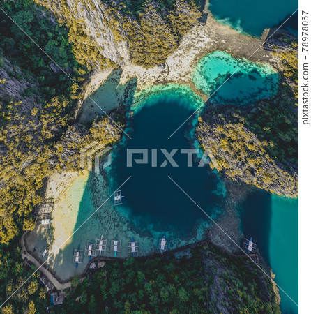 Aerial view of Barracuda lake in Coron, Palawan, Philippines Aerial view of Barracuda lake in Coron, Palawan, Philippines 78978037