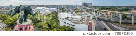 Aerial view of Erawan 3 headed elephant statue in Bangkok, Thailand Aerial view of Erawan 3 headed elephant statue in Bangkok, Thailand 78978399
