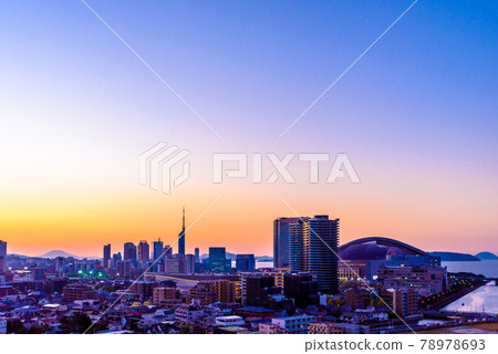 Momochihama, Sawara-ku, Jikohama, dusk around Fukuoka Tower Purple Momochihama, Sawara-ku, Jikohama, dusk around Fukuoka Tower Purple 78978693