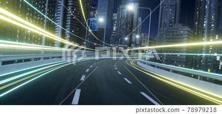 Abstract motion curvy urban road with trail light 78979218