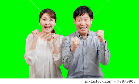 Men and women cheering Chromakey composition 78979905