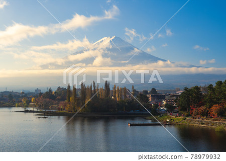 Scenery of Mount Fuji and Lake Kawaguchi at Yamanashi in japan Scenery of Mount Fuji and Lake Kawaguchi at Yamanashi in japan 78979932