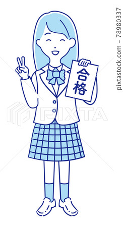 High school girls in blazer uniforms who are happy to pass 78980337