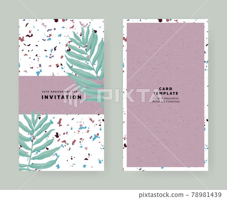 Foliage invitation card template design, Dypsis lutescens or yellow palm on marble texture 78981439