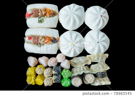 Top view of Mixed Minced Pork with Salty Egg Bun, focus selective 78983545