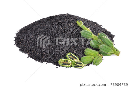 Black Sesame Seeds isolated on white background. 78984789