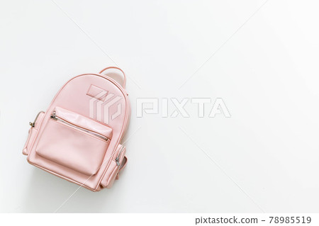 Elegant leather pink female backpack isolated on white with copy space. Back to school concept 78985519
