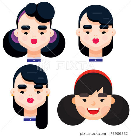 Set of four different beautiful young girl with - Stock Illustration  [78986882] - PIXTA