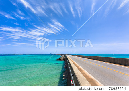 Miyakojima, Okinawa, blue sky and Irabu Ohashi, Japan 78987324