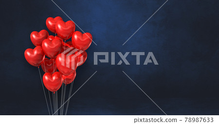 Red heart shape balloons bunch on a black wall... - Stock Illustration ...