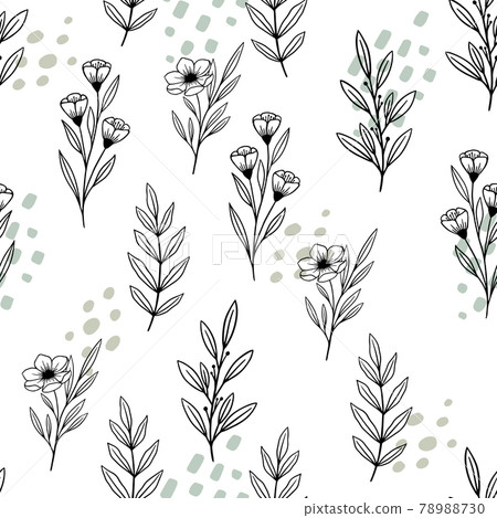 Seamless cute floral vector pattern with plant... - Stock Illustration ...