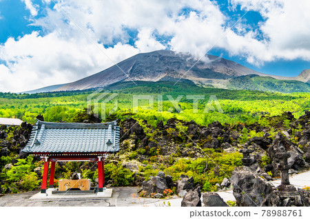 群馬縣Tsumagoi村的Onioshidashi花園熔岩和淺間山 78988761